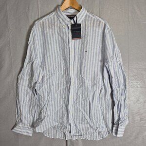 Tommy Hilfiger XL Pure Linen Men’s Blue & White Striped Button Down Shirt - 0546